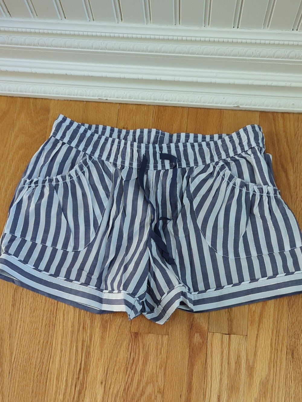 Striped Navy and White Drawstring Lounge Shorts